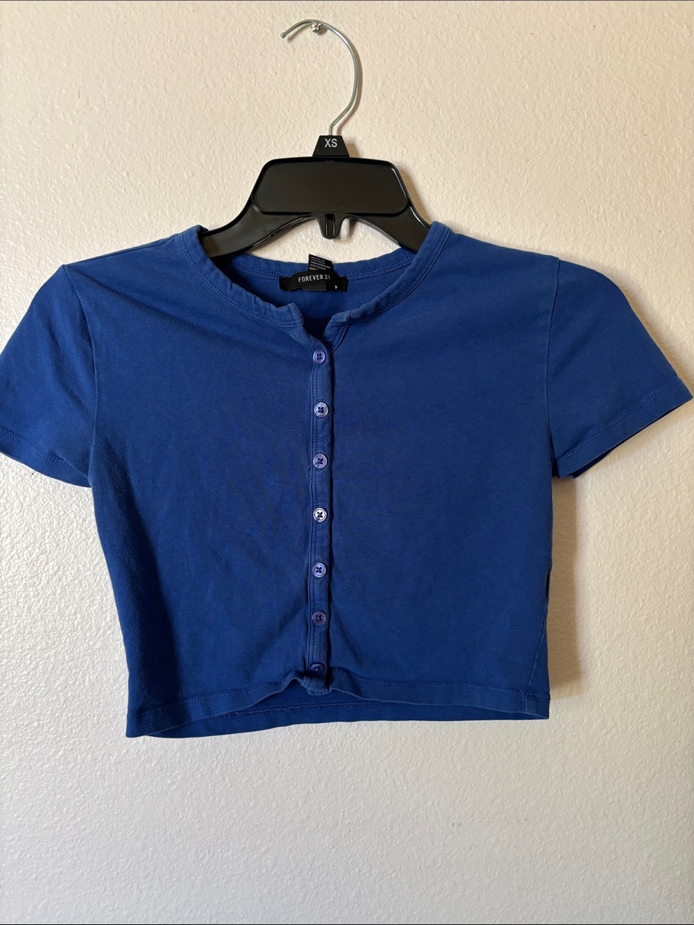 Forever 21 Royal Blue Cropped Button-Up Tee